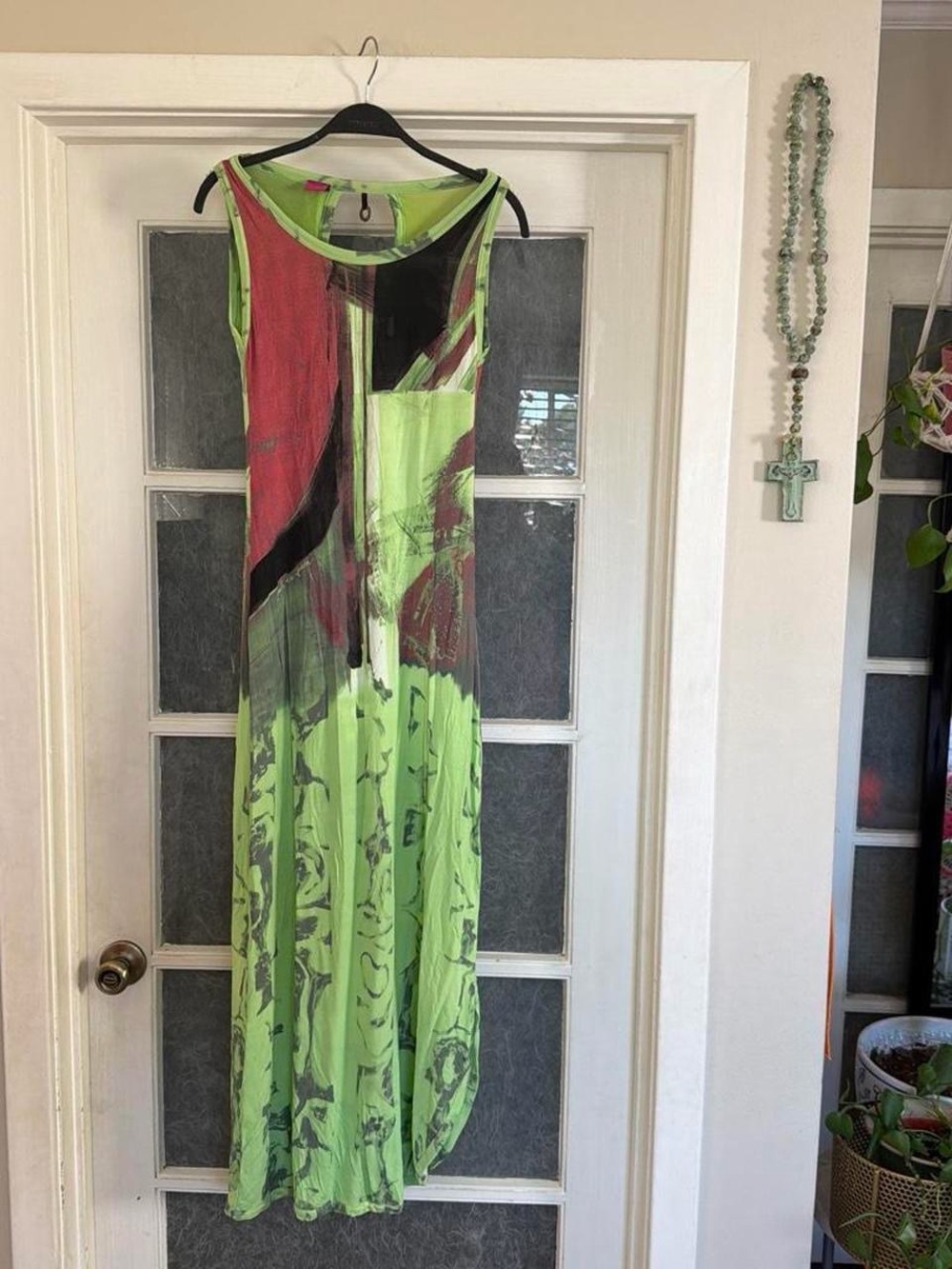 Vintage Save The Queen Lime Green Abstract Print Sleeveless Maxi Dress